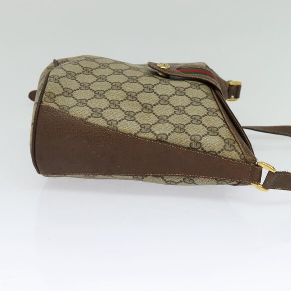 GUCCI Web Sherry Line GG Supreme Shoulder Bag PVC Beige Auth - Picture 5 of 16